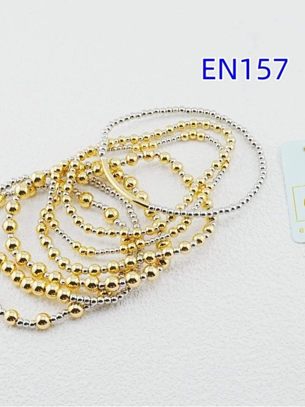 Gold and Silver Beaded Stretch Bracelet Set - EN157